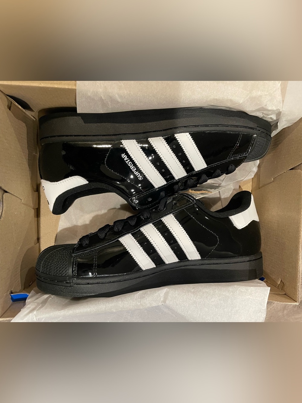 Men’s Adidas Originals Superstar II — Patent Leather Black/White — Size 11.5
